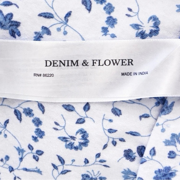 Denim & Flower Long Sleeve Button Down Men’s Large White w Navy & Royal Floral - Picture 5 of 5